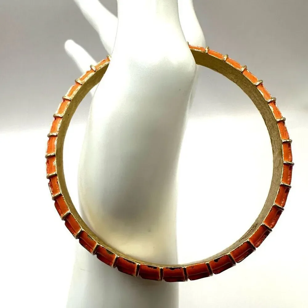 Crown Trifari orange and gold gone enamel bangle bracelet